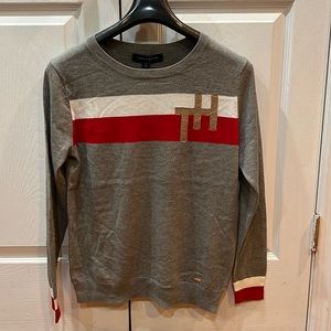 NWT women’s Tommy Hilfiger sweater, gray color with white and red stripe size L
